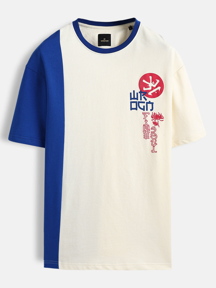 Japanese chest print color-block T-shirt | Off white