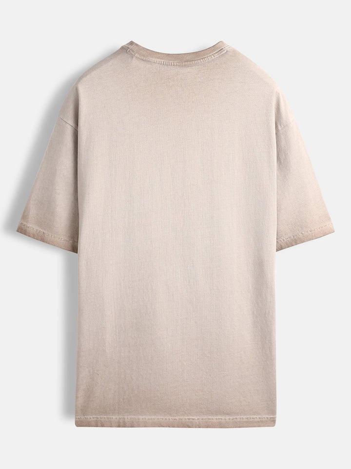 Casual oversized T-shirt with statement chest print & Embroidery | Brown