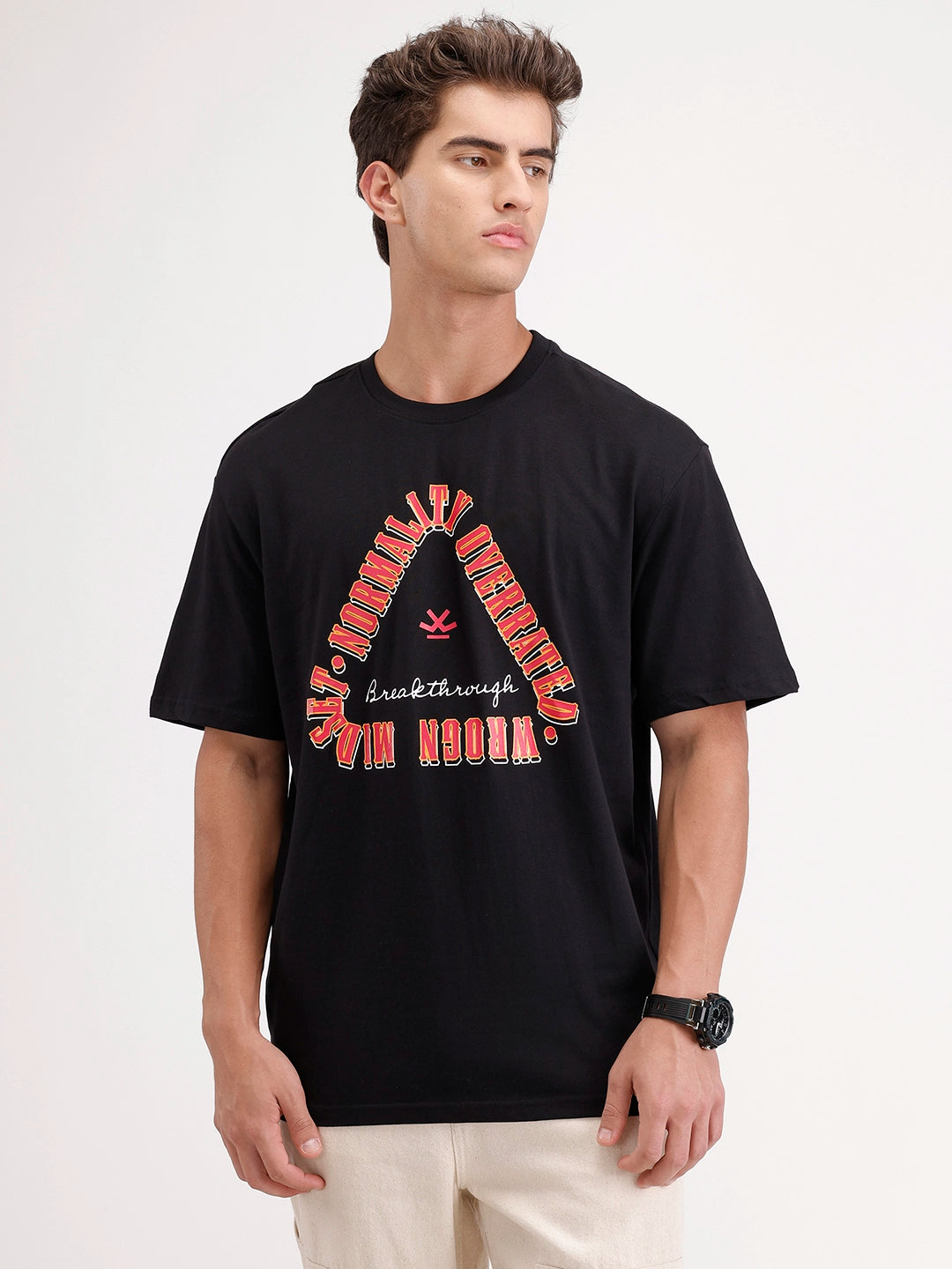 Oversized Placement Printed T-Shirt | Black