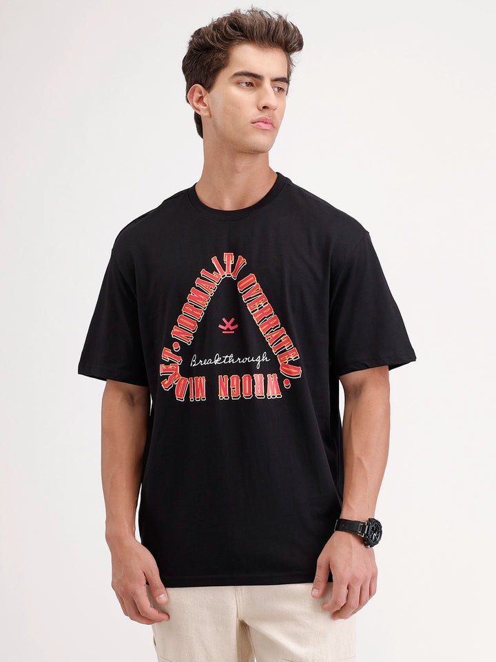 Oversized Placement Printed T-Shirt | Black