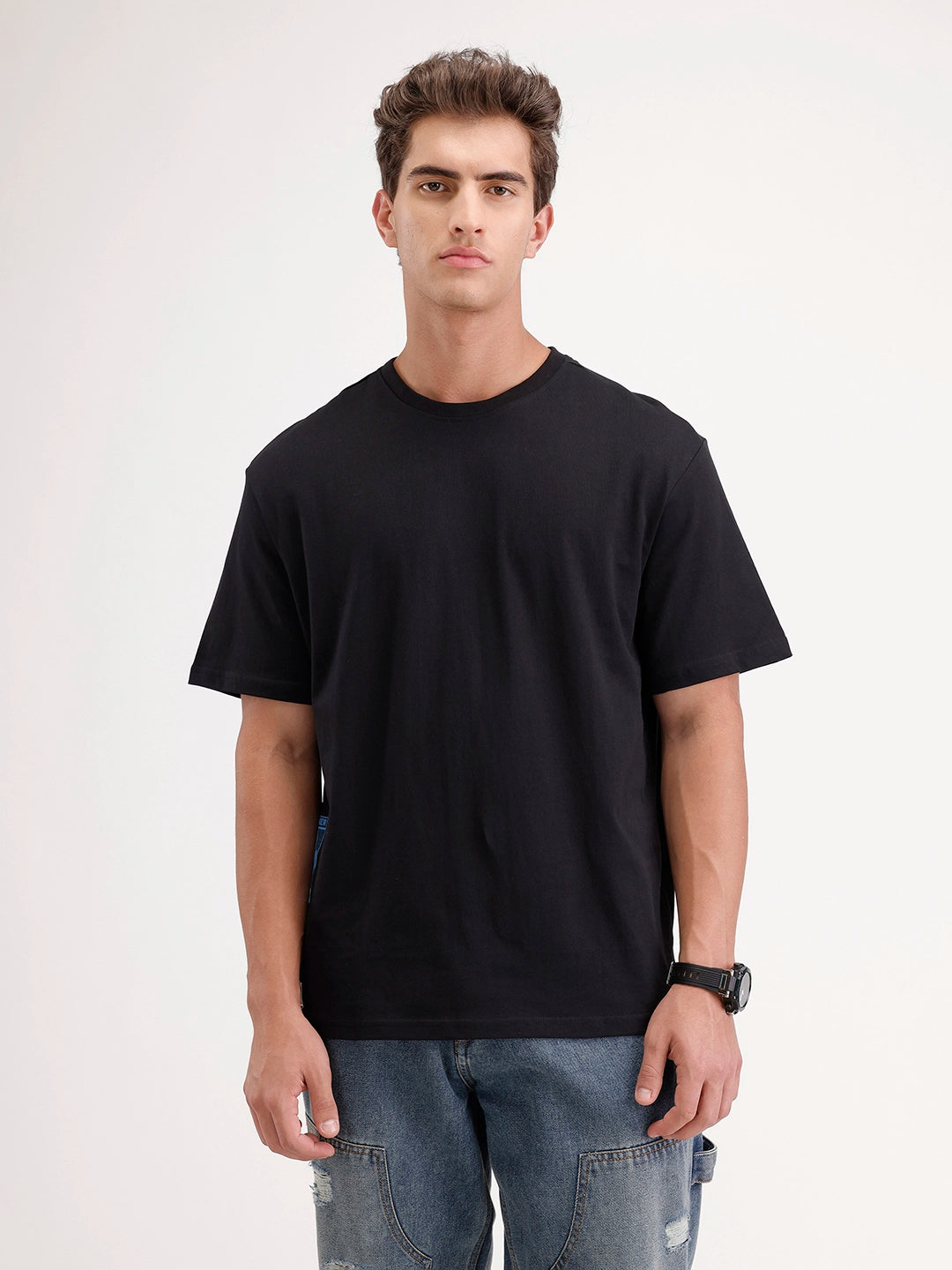 Oversized Placement Printed T-Shirt | Black