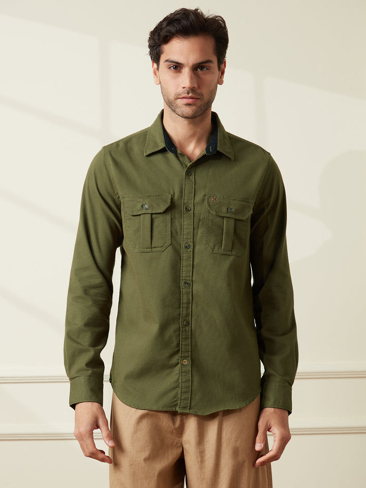 Fine Corduroy Slim Fit Shirt | Green