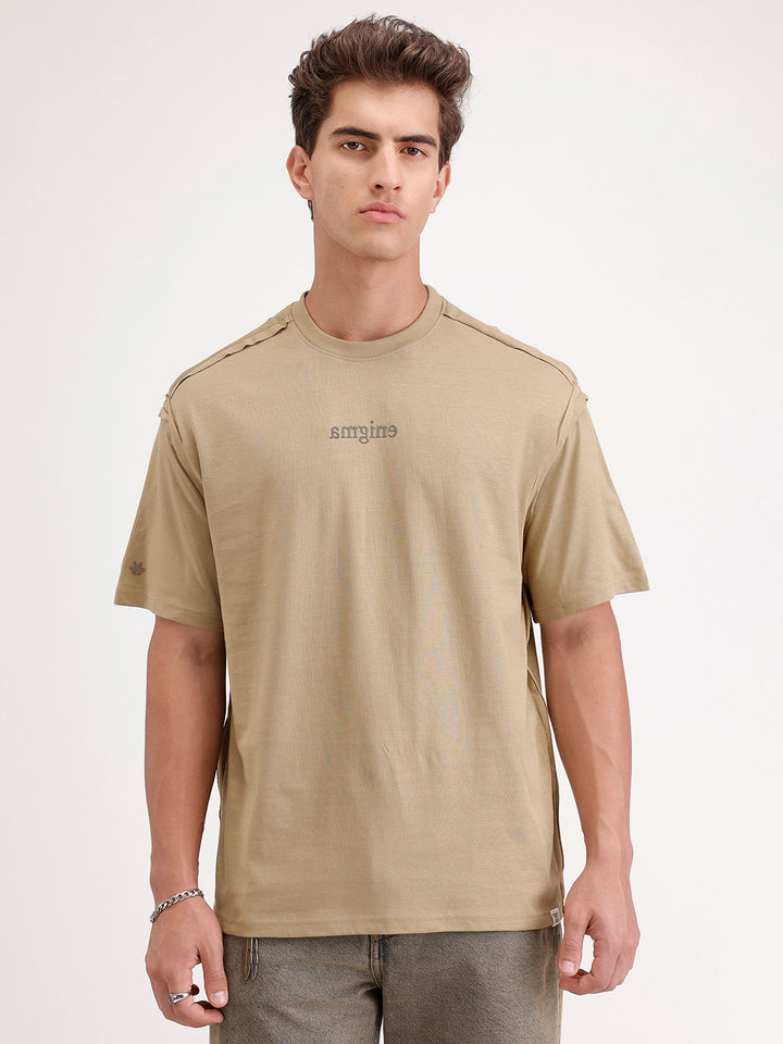 Oversized Placement Printed T-Shirt | Khaki