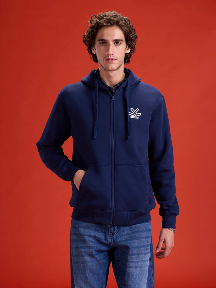 men's casual front zip up hooded sweatshirt | Blue