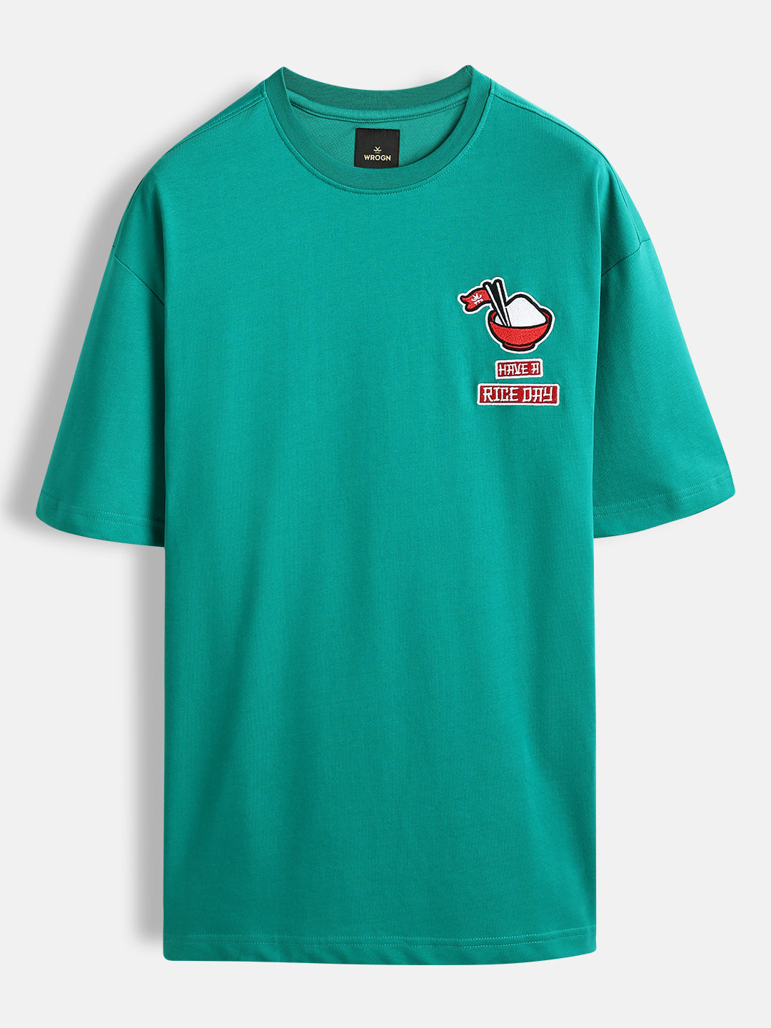 Oversized T-shirt with embroidered chest detail | Green