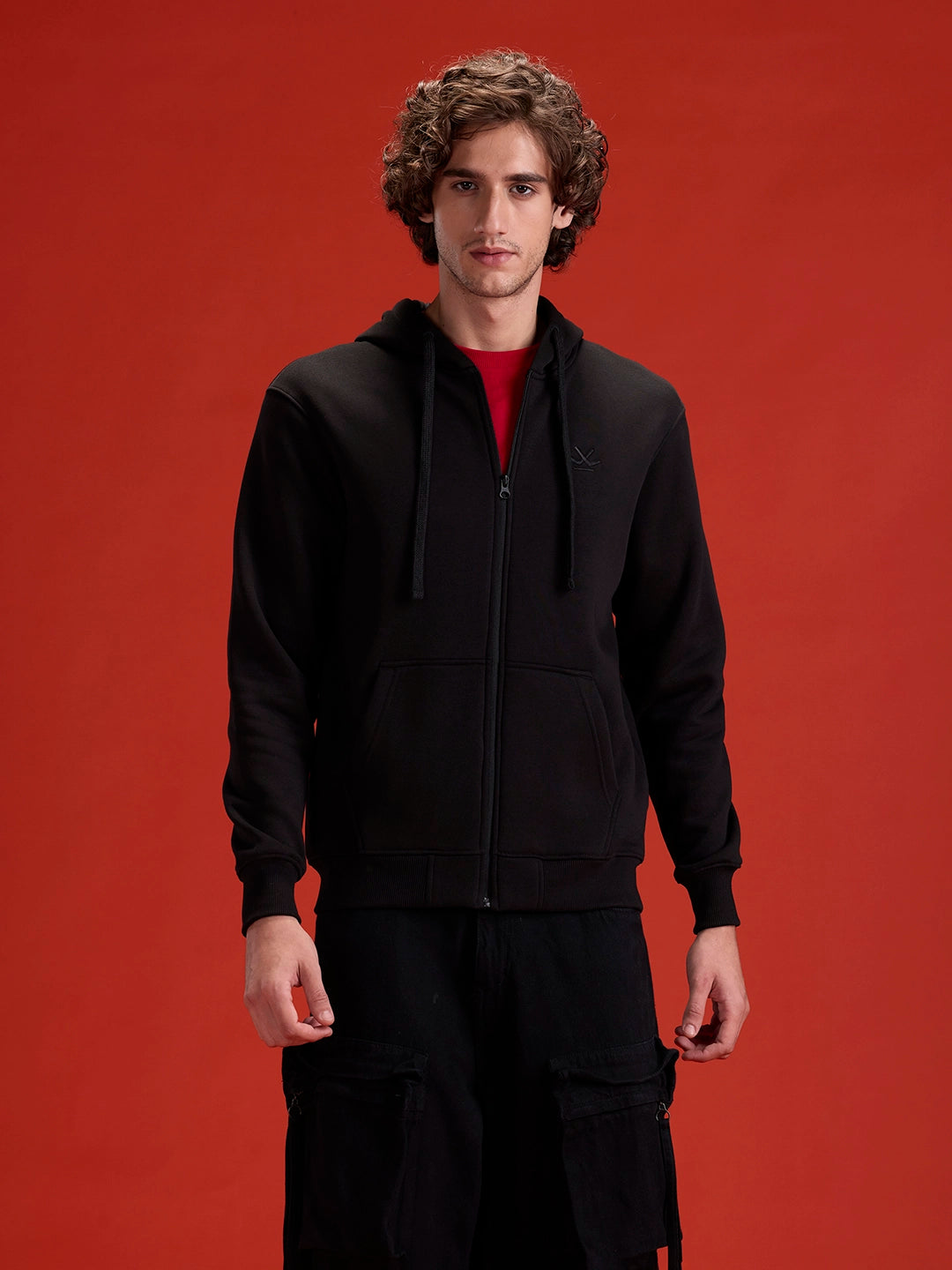Men's Solid Zip-Up Hoodie Sweatshirt  | Black