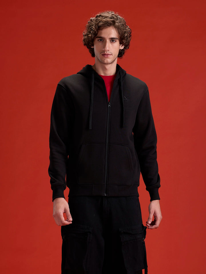 Men's Solid Zip-Up Hoodie Sweatshirt  | Black