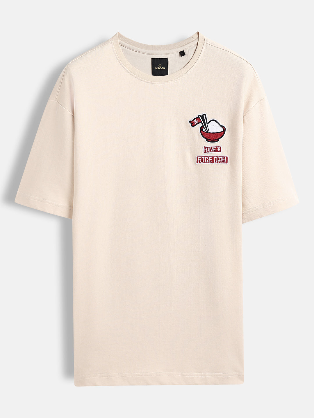 Playful ramen embroidered oversized tshirt | Beige