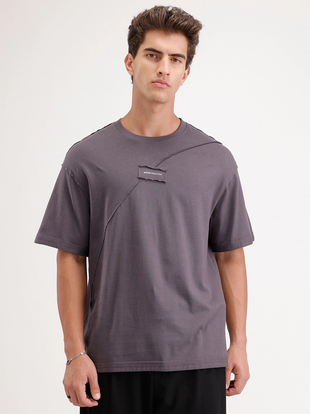 Solid Oversized Cut & Sew T-Shirt | Dark Grey