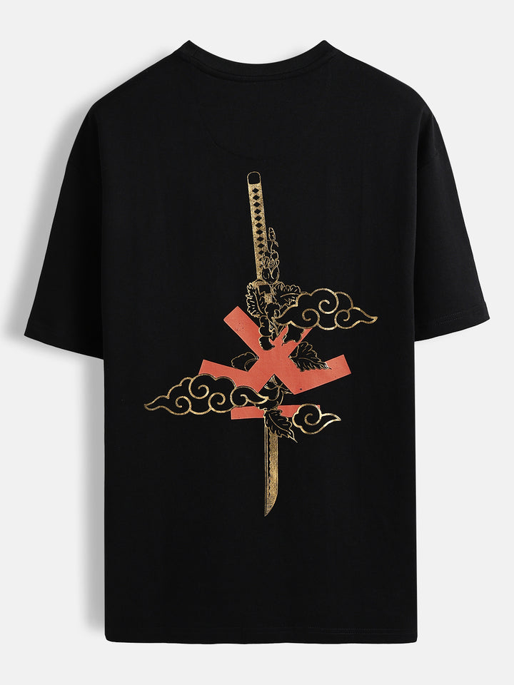 Puff print chest motif oversized tshirt | Black