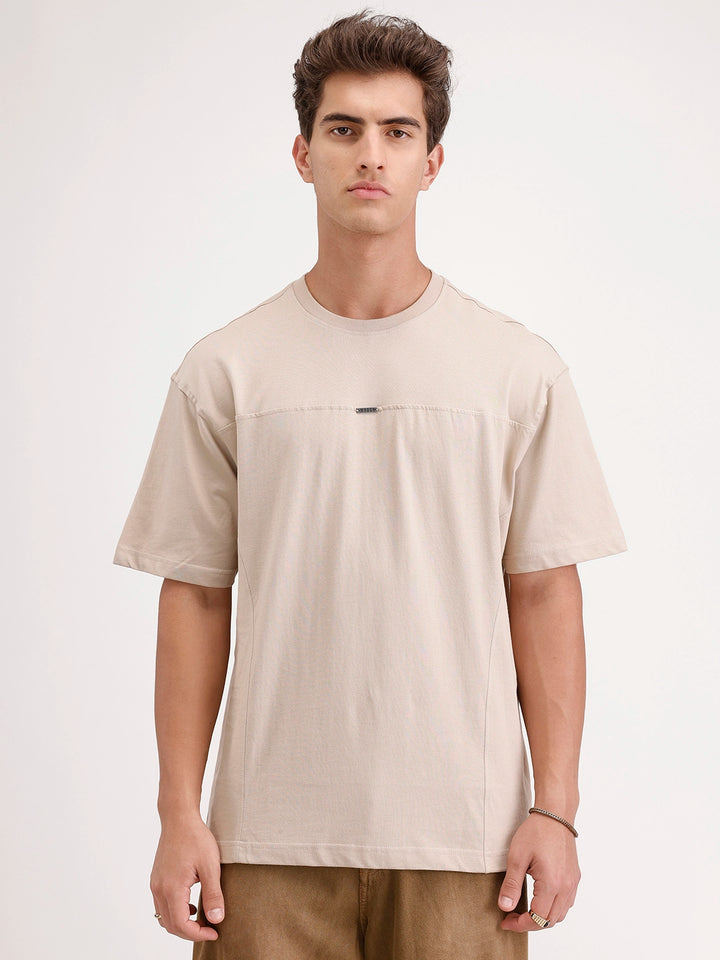 Oversized Cut & Sew T-Shirt | Beige