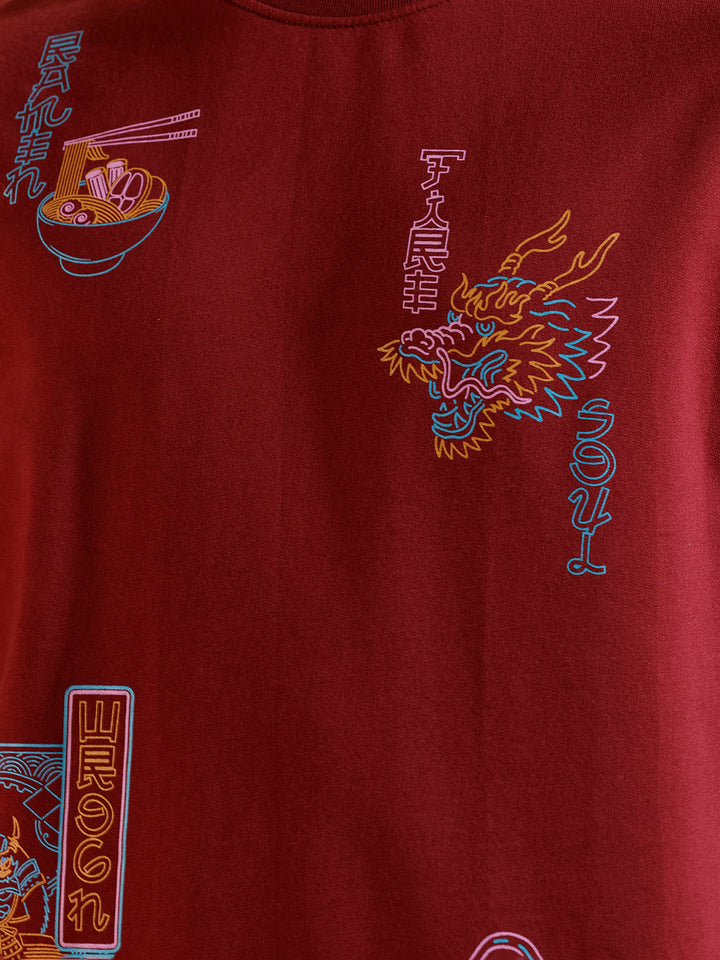 Oversize tshirt with warrior motif prints | Maroon