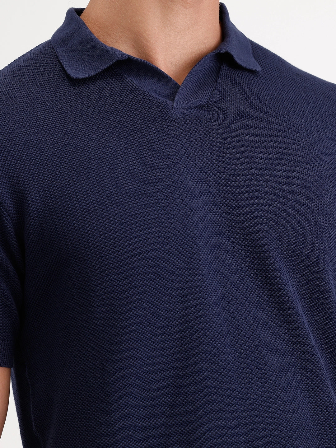 Slim Fit Flat Knit Polo T-Shirt | Navy