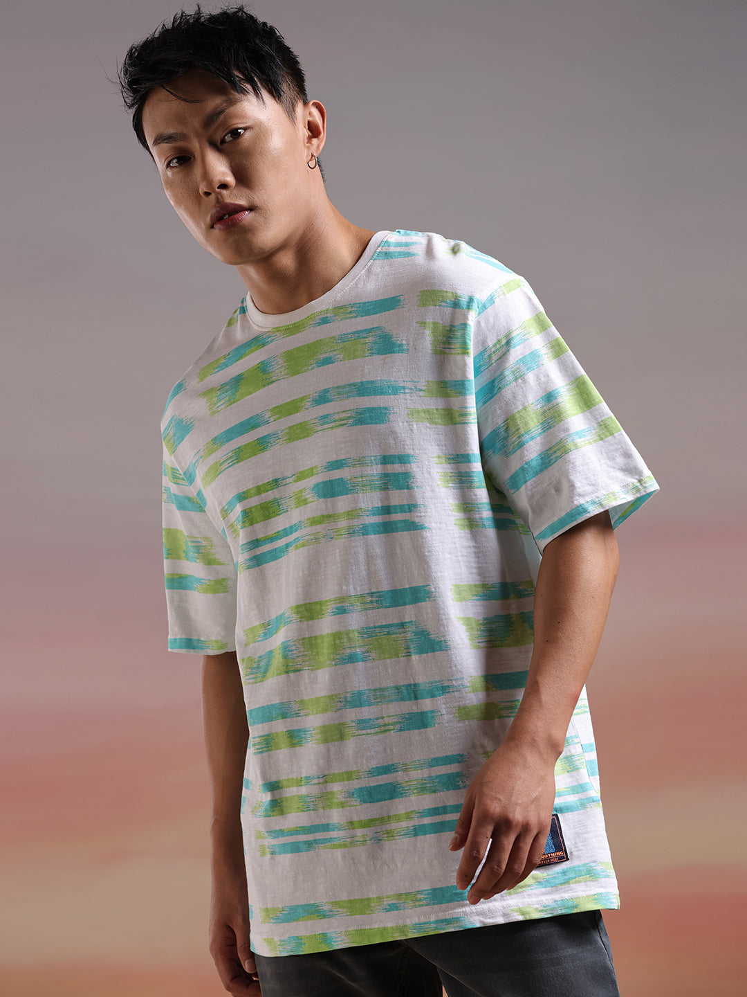 Striped Glitch Oversized T-Shirt