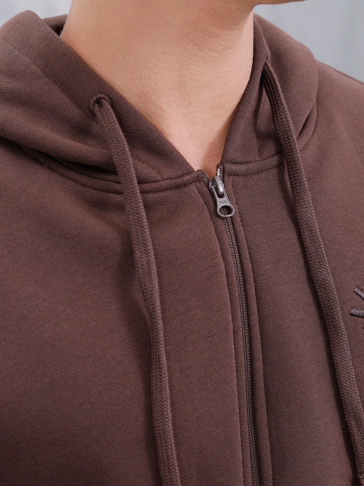 Men's Solid Zip-Up Hoodie Sweatshirt | Java