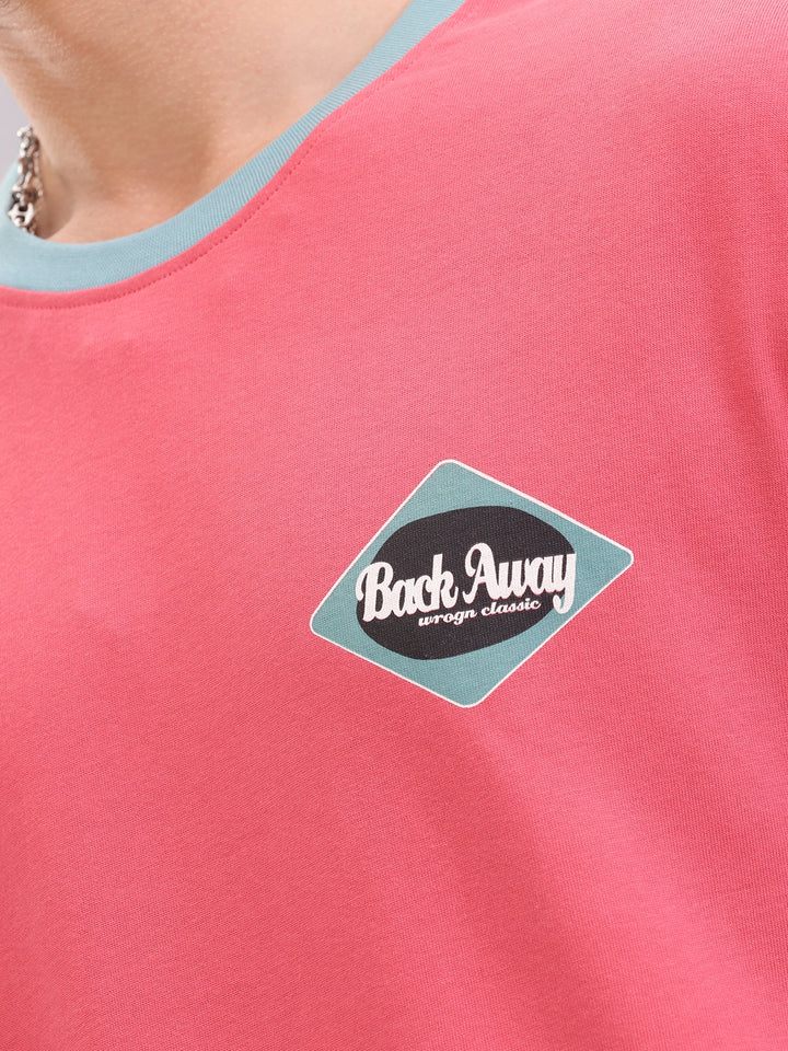 Contrast Neck Retro Graphic Printed Oversized Fit Tshirt | Red