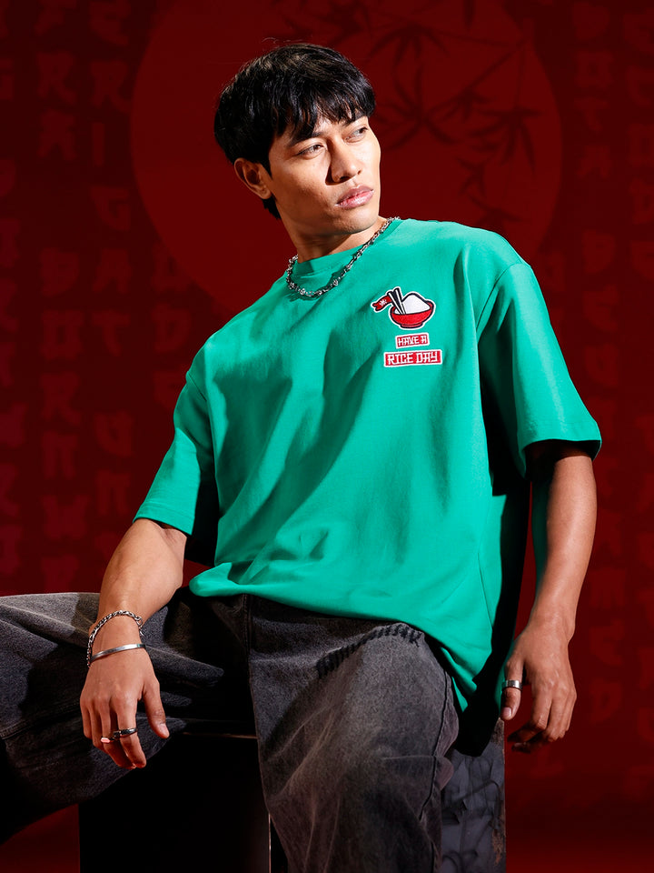 Oversized T-shirt with embroidered chest detail | Green