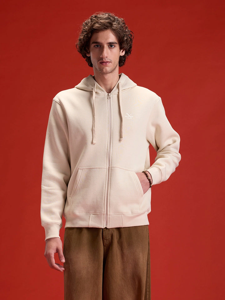 Men’s Solid Zip-Up Hoodie Sweatshirt | Tapioca