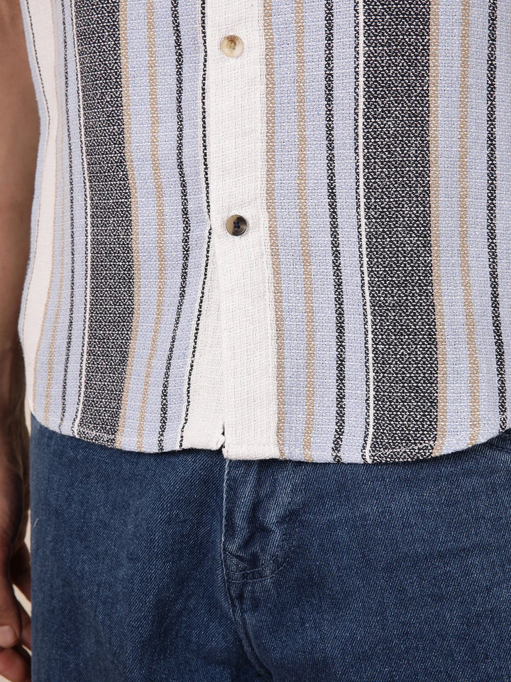 Textured Stripes Comfort Fit Shirt | Blue