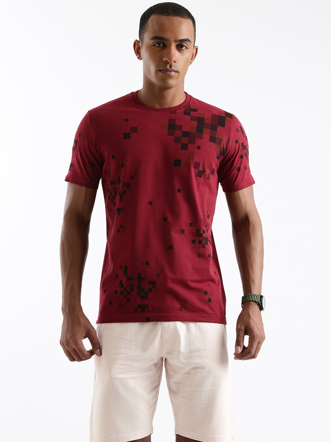 Wine Glitch Printed T-Shirt