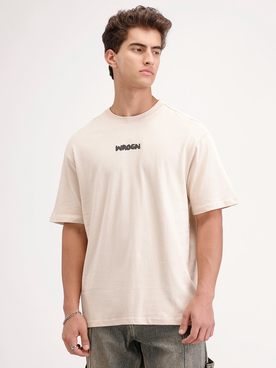 Oversized Fit Back Printed T-Shirt | Beige