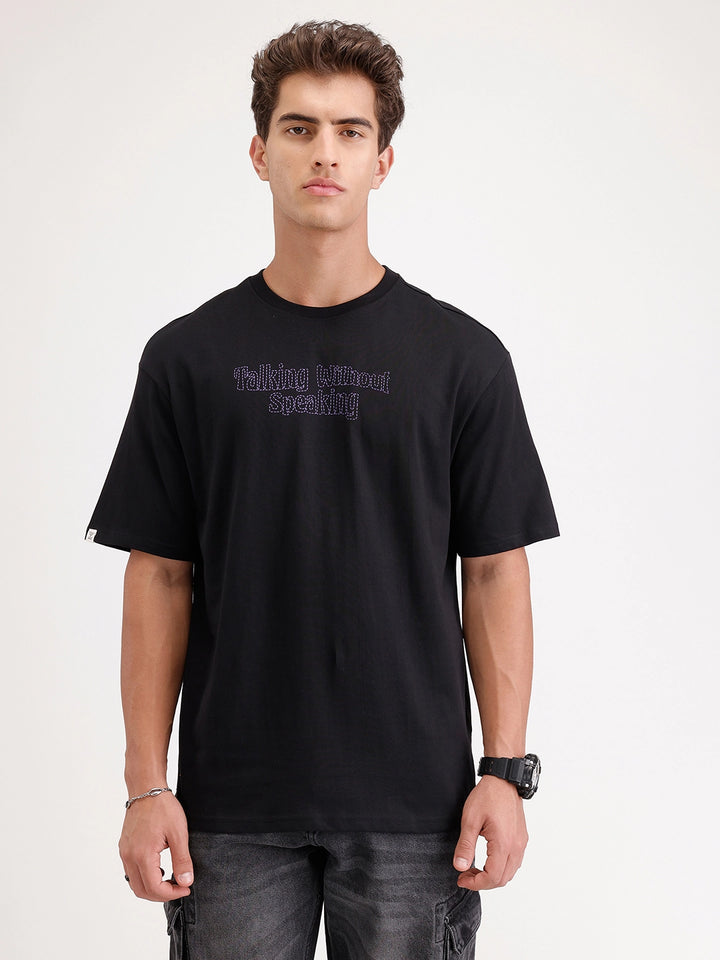 Oversized Puffer Printed T-Shirt | Black