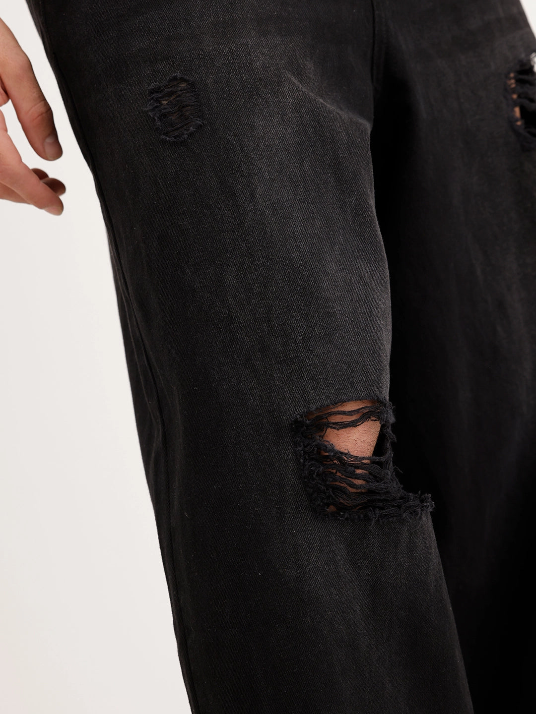 Baggy Fit Distressed Denim Jeans | Black