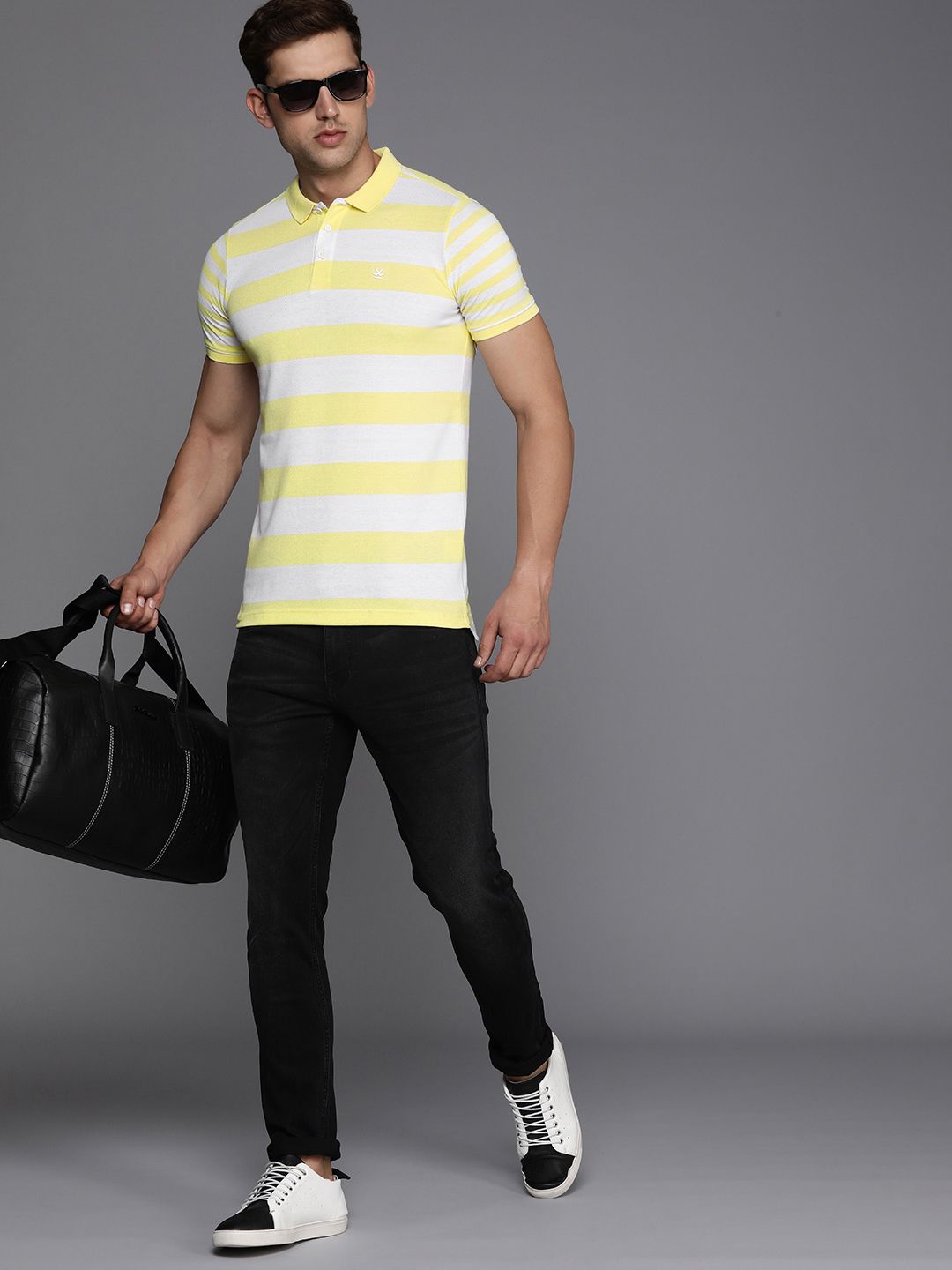 Striped Yellow Colourblocked Polo T-Shirt