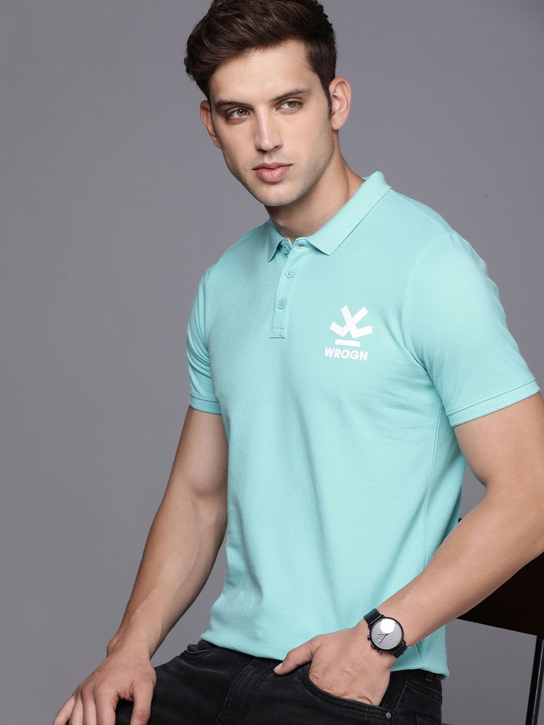 Logo Printed Turquoise Polo T-Shirt