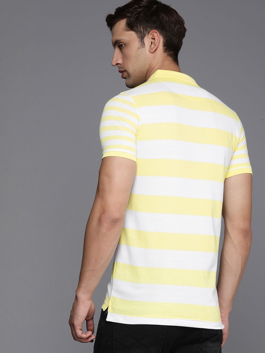 Striped Yellow Colourblocked Polo T-Shirt