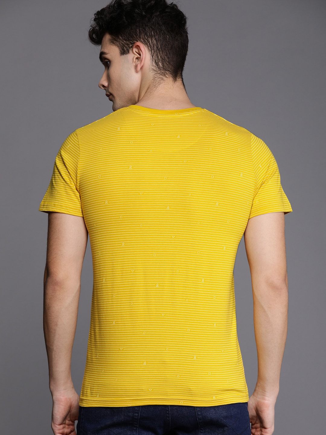 Mustard Yellow Striped Cotton T-Shirt