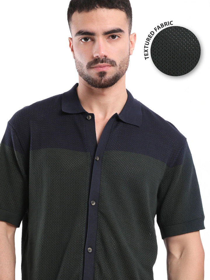 Colourblocked Cotton Flat Knit Shirt