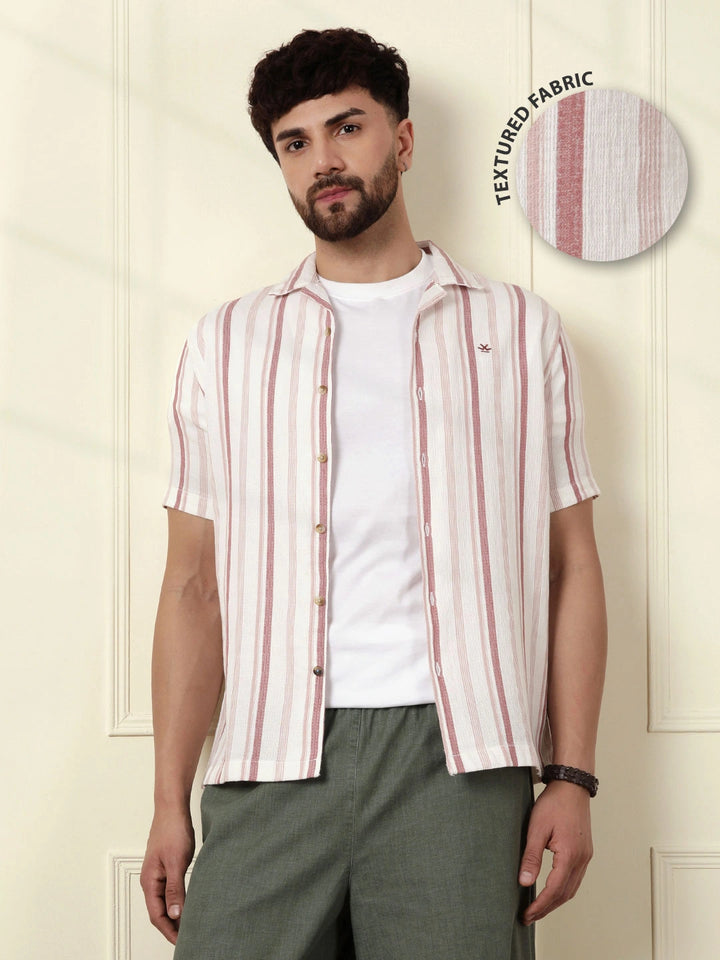 Casual Textured Short Sleeve Shirt | Pink