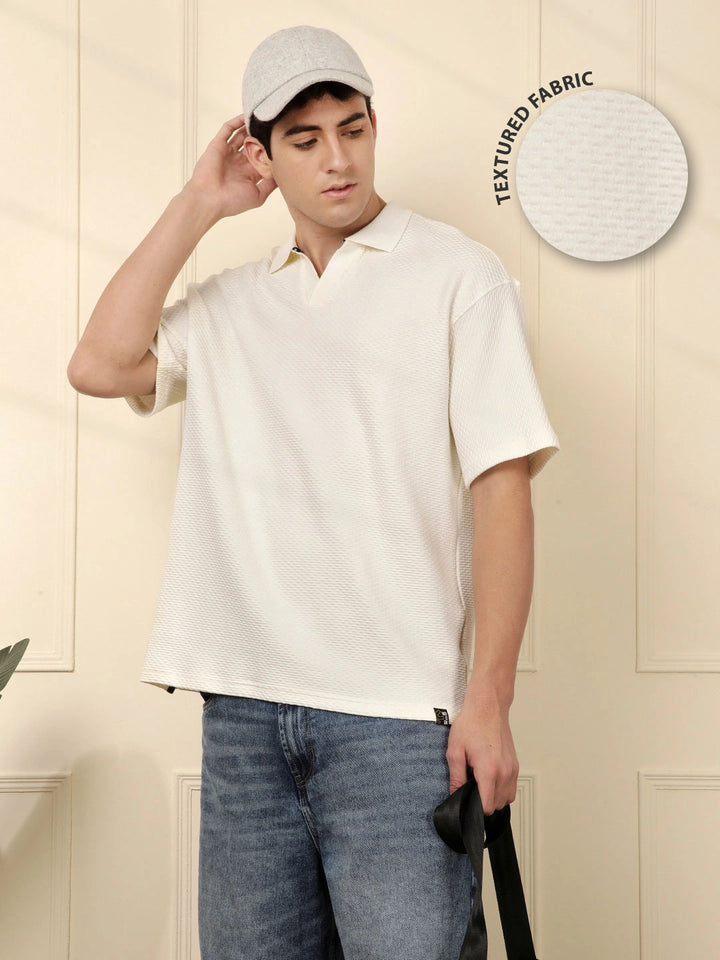 Textured Oversized Polo T-Shirt | White