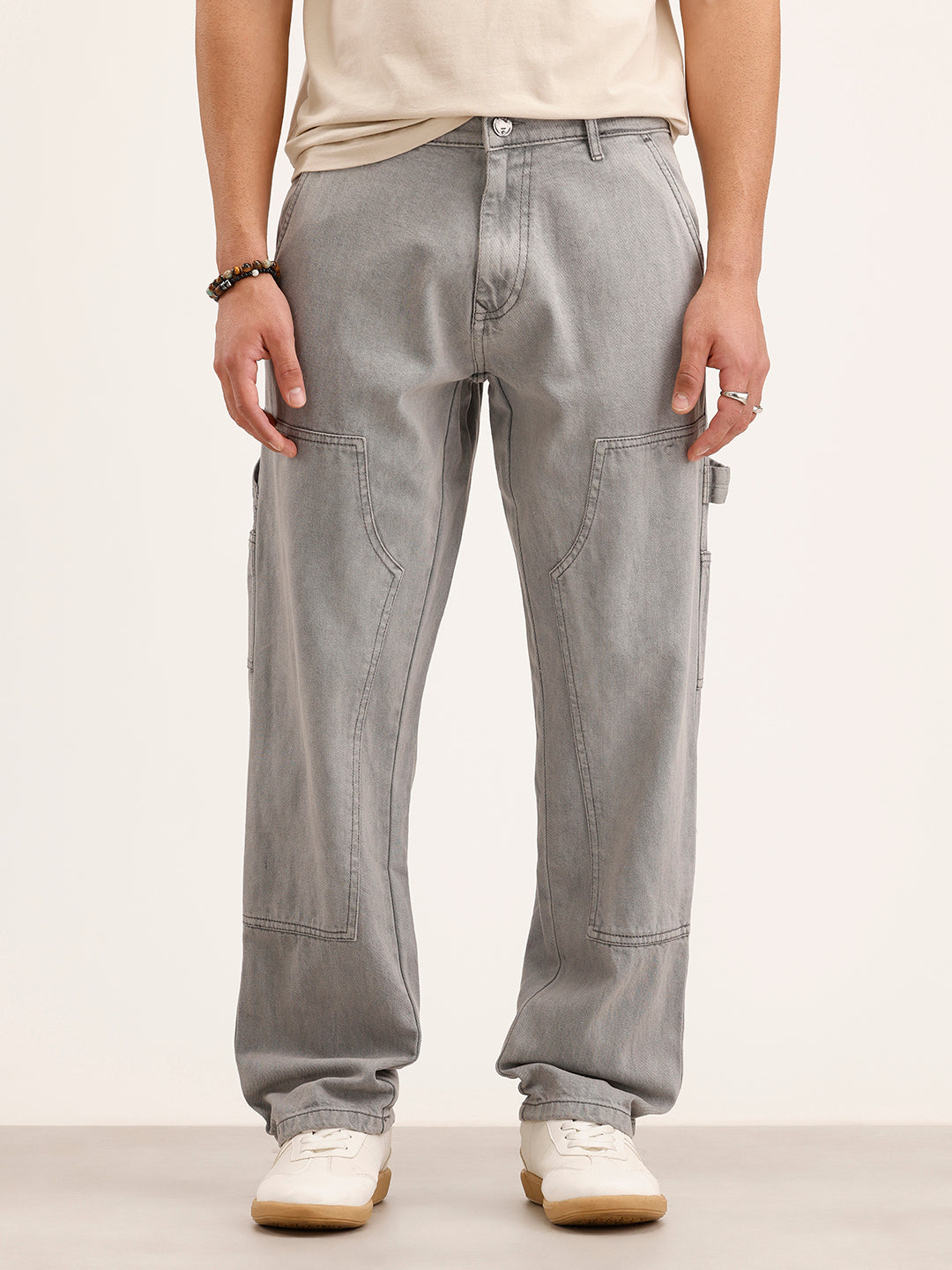 Casual Grey Carpenter Fit Trousers | Mid Grey