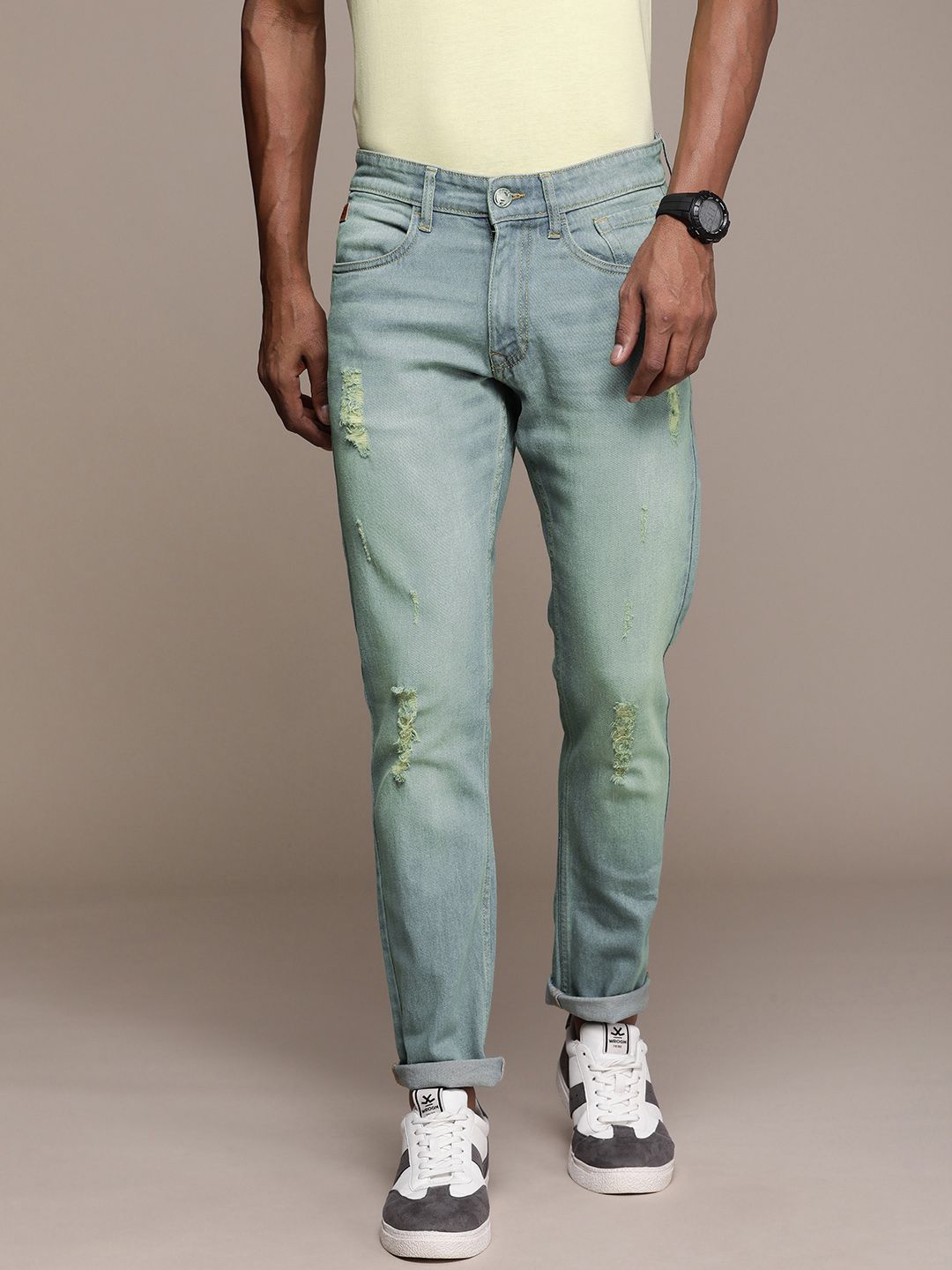 Mildly Distressed Heavy Fade Denim Jeans