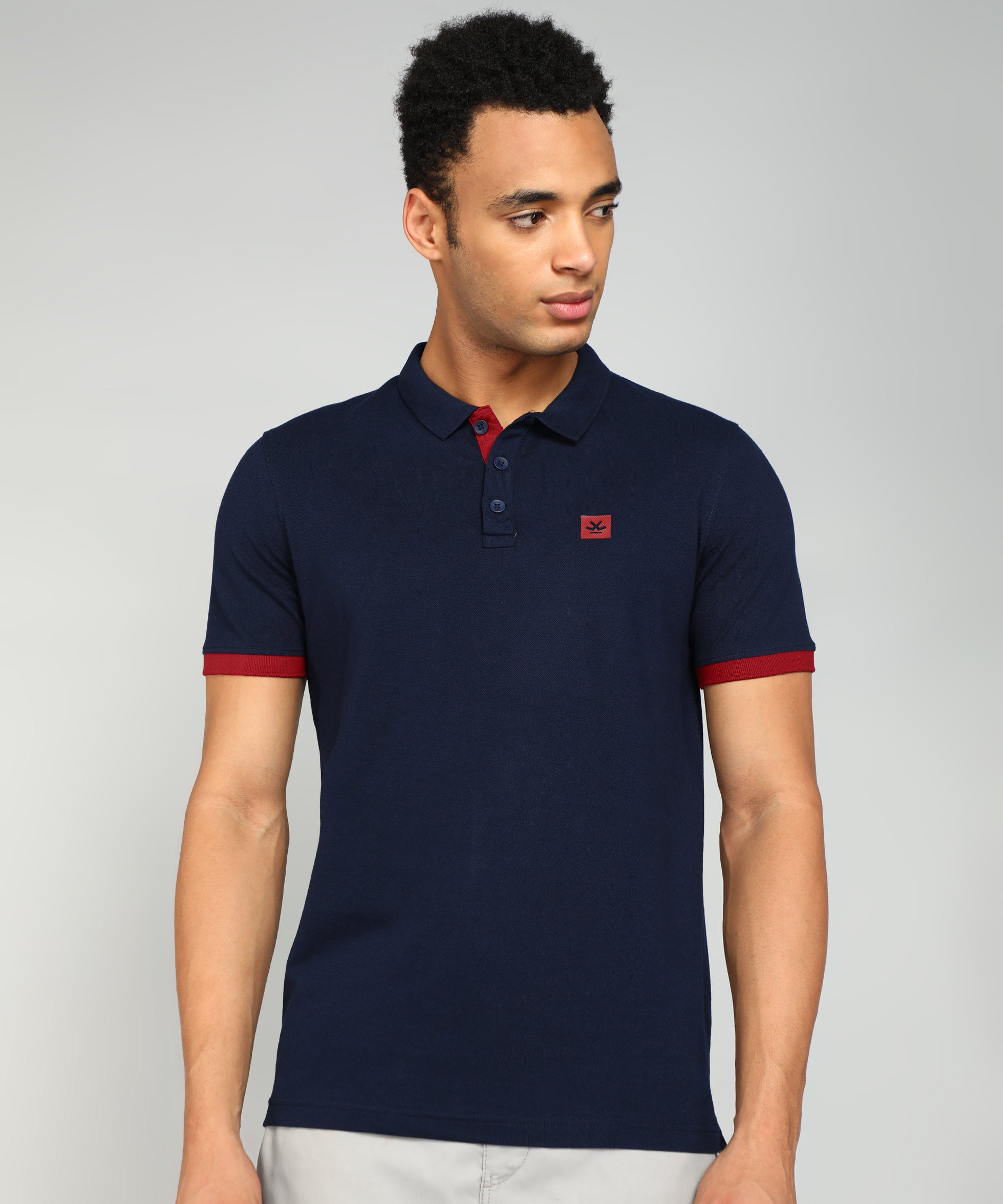 Navy Contrast Detail Polo T-Shirt