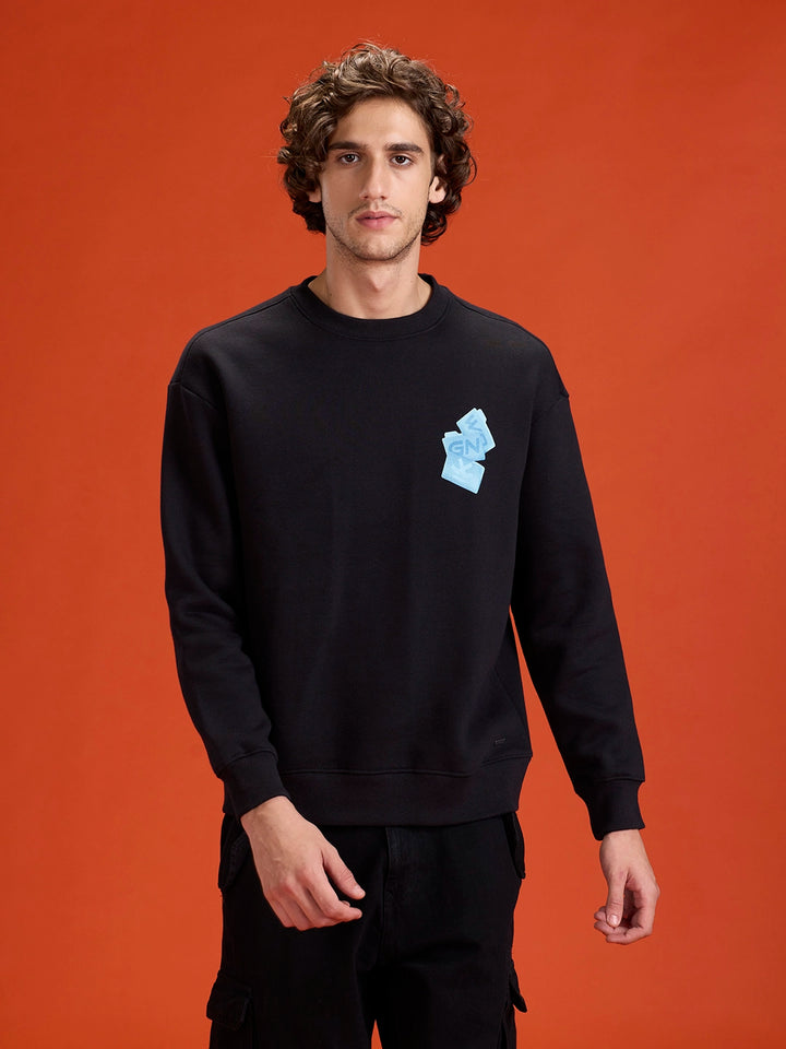 Casual Oversized Sweatshirt With Statement Graphic | Black