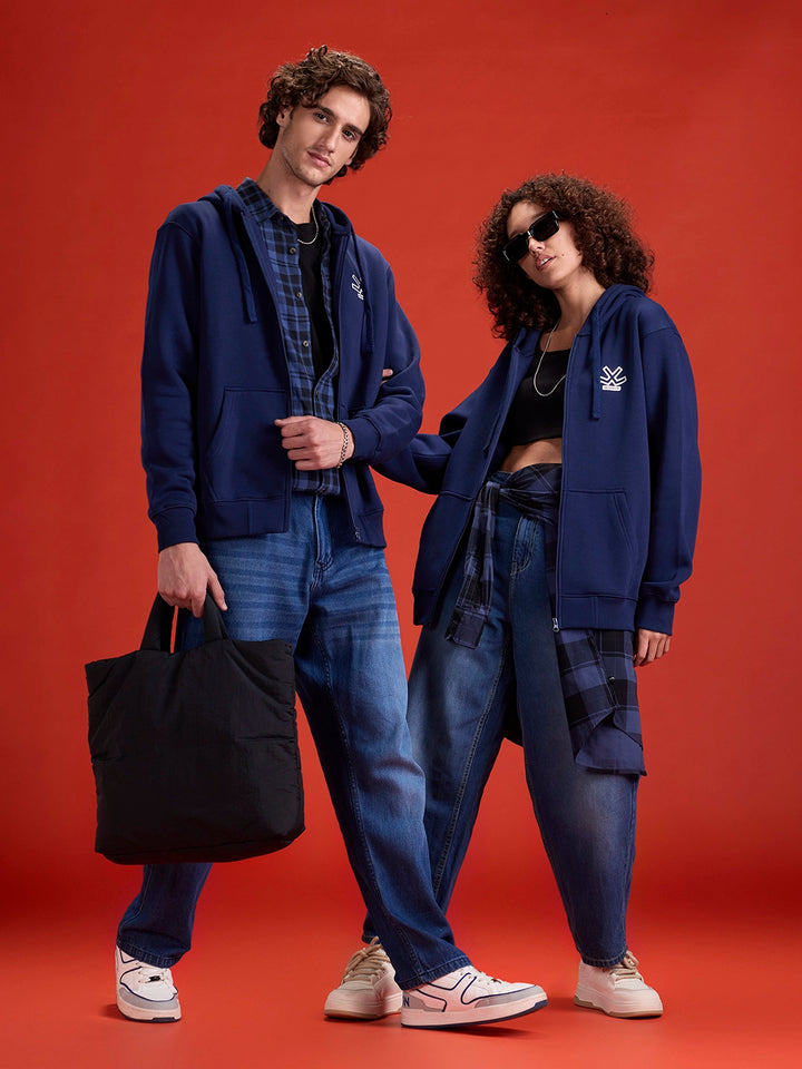 men's casual front zip up hooded sweatshirt | Blue