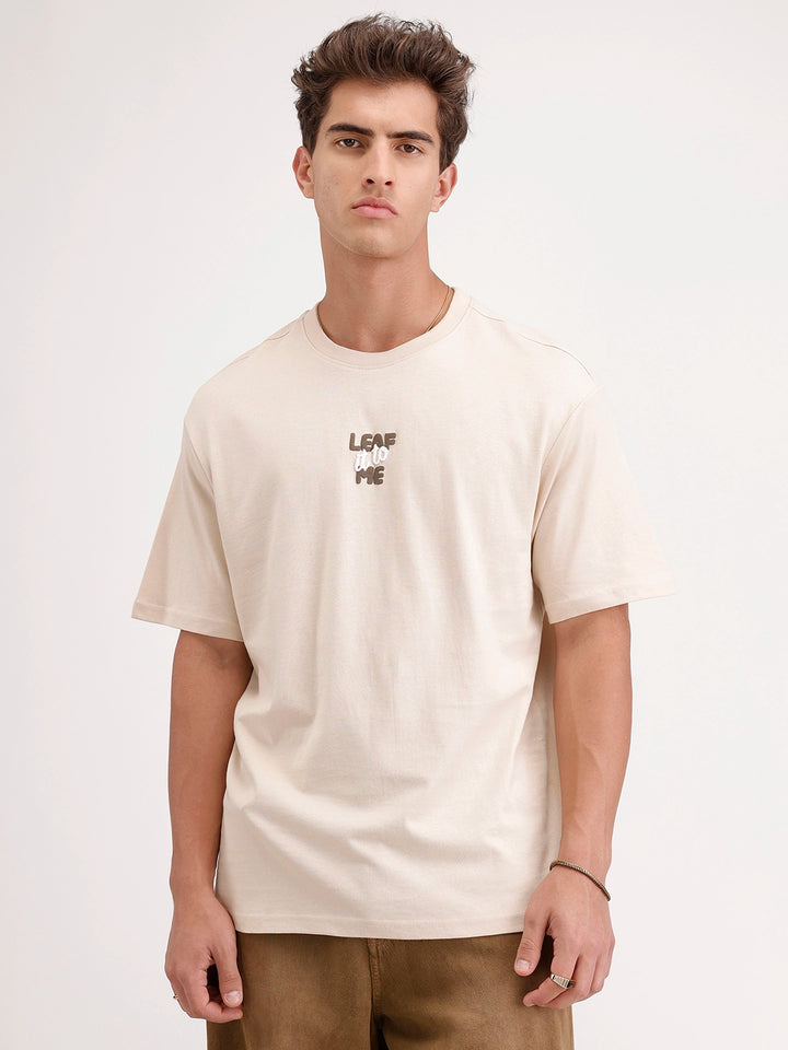 Oversized Puffer Back Printed T-Shirt | Beige