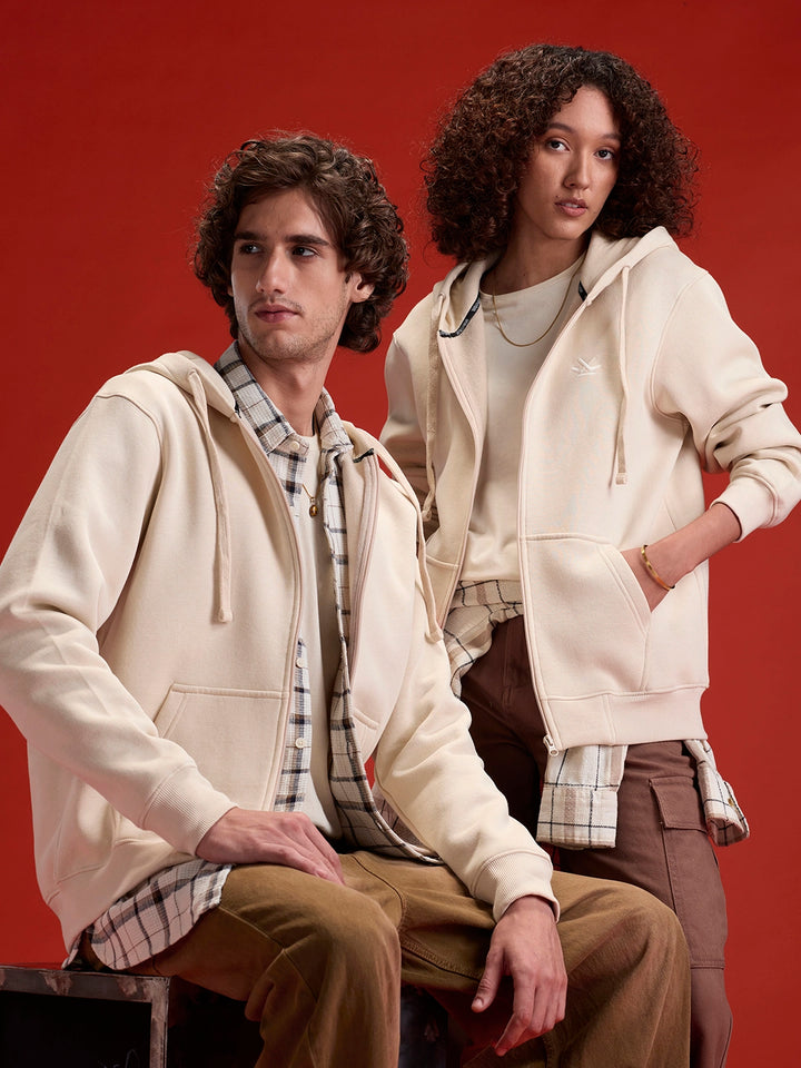 Men’s Solid Zip-Up Hoodie Sweatshirt | Tapioca