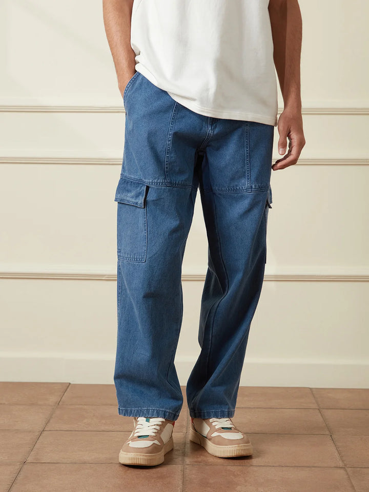 Casual Anti Fit Denim Cargo | Blue