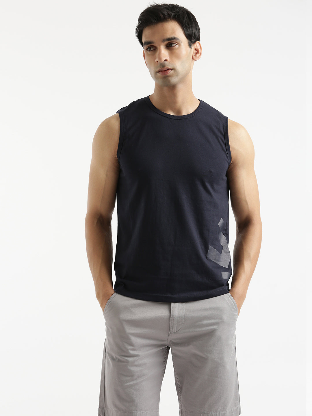 Solid Navy Blue Sleeveless T-Shirt – Wrogn