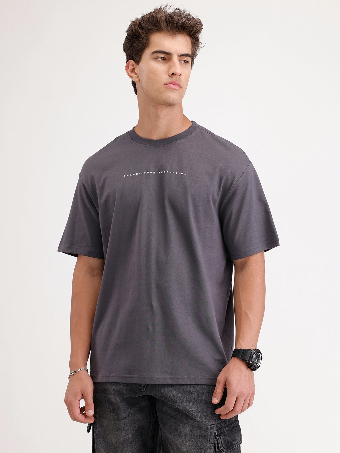 Oversized Fit Back Printed T-Shirt | Dark Grey