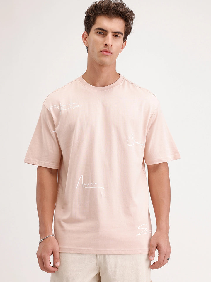 Oversized Placement Printed T-Shirt | Pink