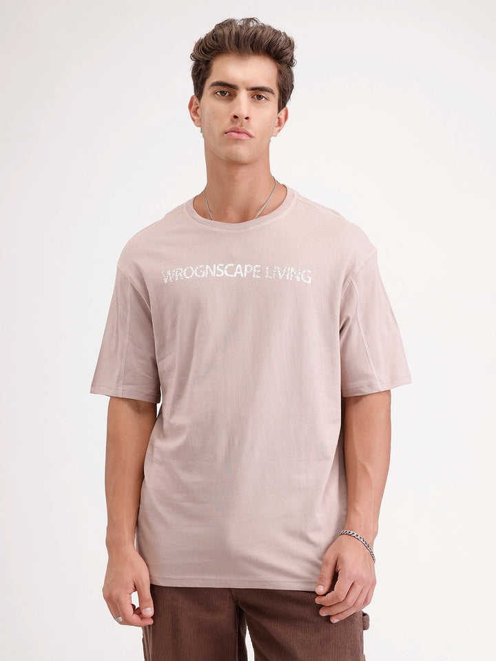 Oversized Placement Printed T-Shirt | Brown