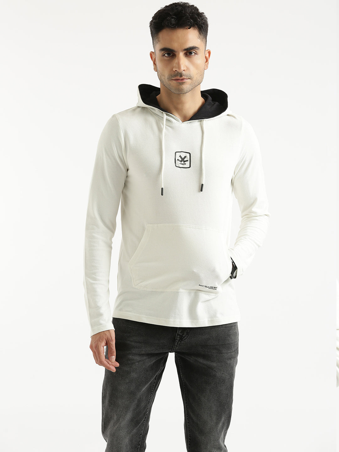 Hooded Logo Printed Solid T-Shirt