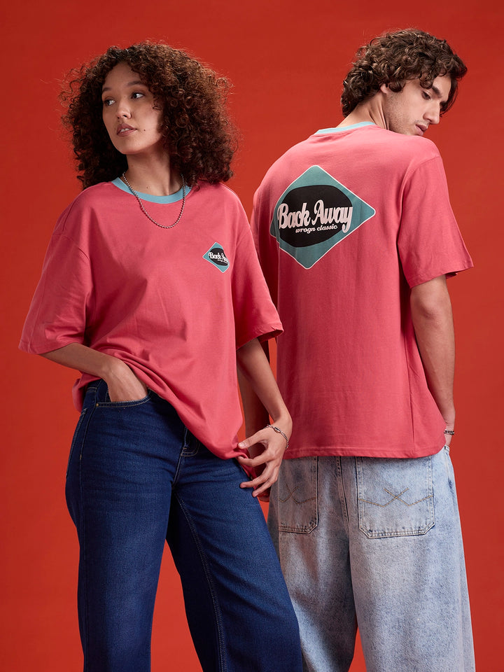 Contrast Neck Retro Graphic Printed Oversized Fit Tshirt | Red