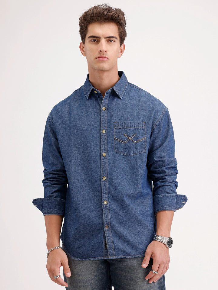 Oversized Fit Denim Shirt | Blue