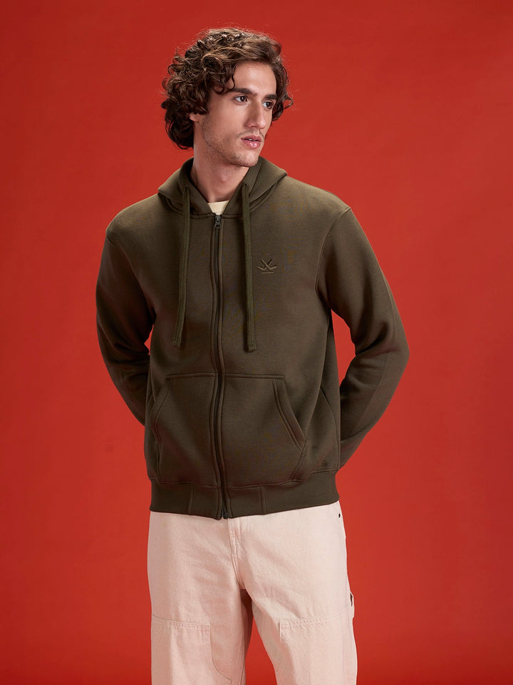 Men’s Solid Zip-Up Hoodie Sweatshirt | Olive
